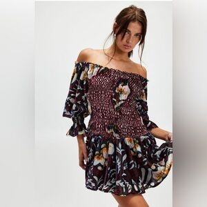 New Free People Bali Aveline Velvet Mini Dress - Brown Combo
